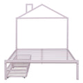 Full Size Metal Platform Bed With Two Drawers,House Shaped Headboard Design, Pink Full Pink Metal