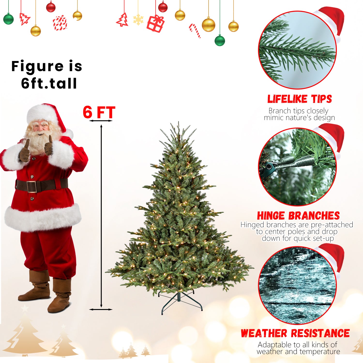 7.5Ft Christmas Tree Simulate Nature Advanced Materials Premium Hinged Spruce Artificial Douglas Firs Tree, Christmas Holiday Party Atmosphere Decoration Year Celebration Pe Pvc Xmas Tree Green