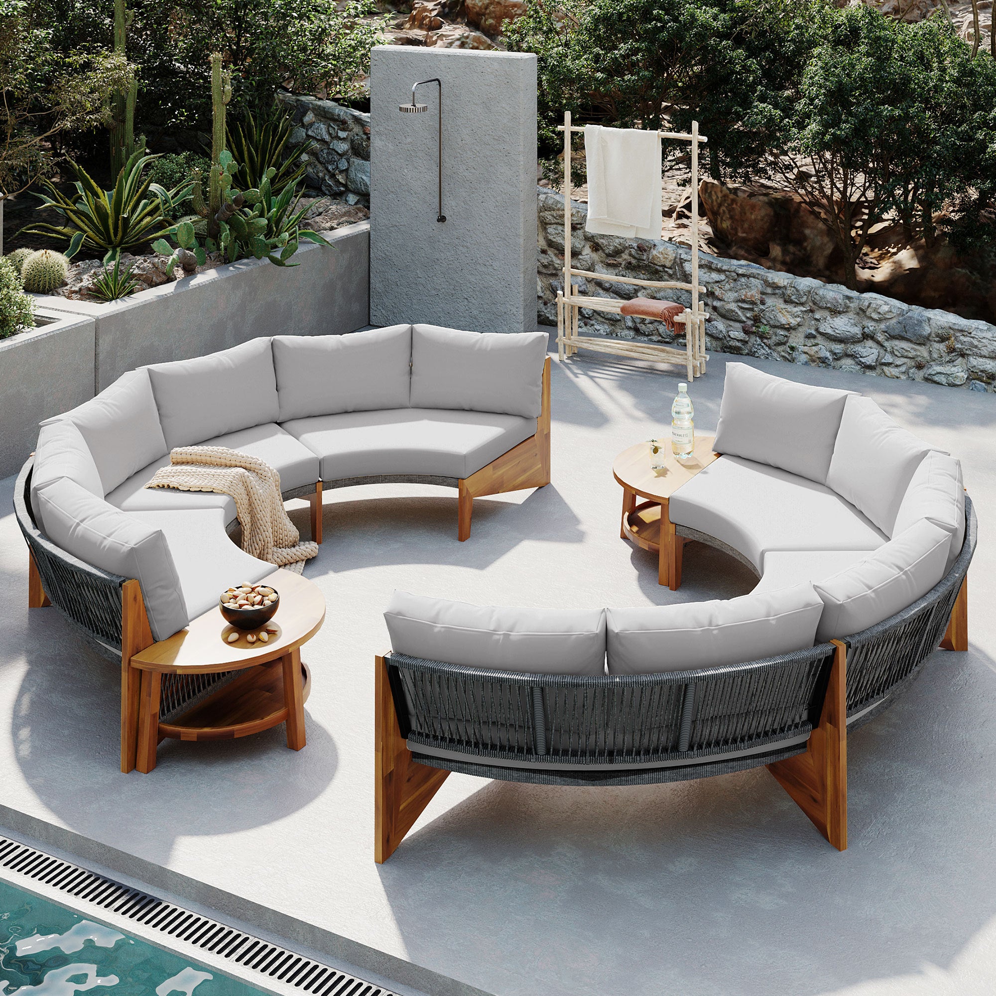 6 Person Outdoor Seating Group With Cushions And A Coffee Table Gray Acacia Wood