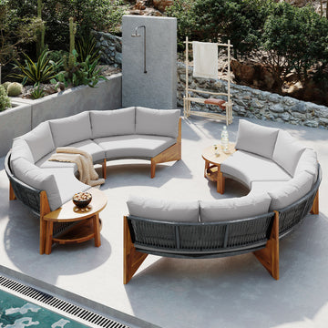 6 Person Outdoor Seating Group With Cushions And A Coffee Table Gray Acacia Wood