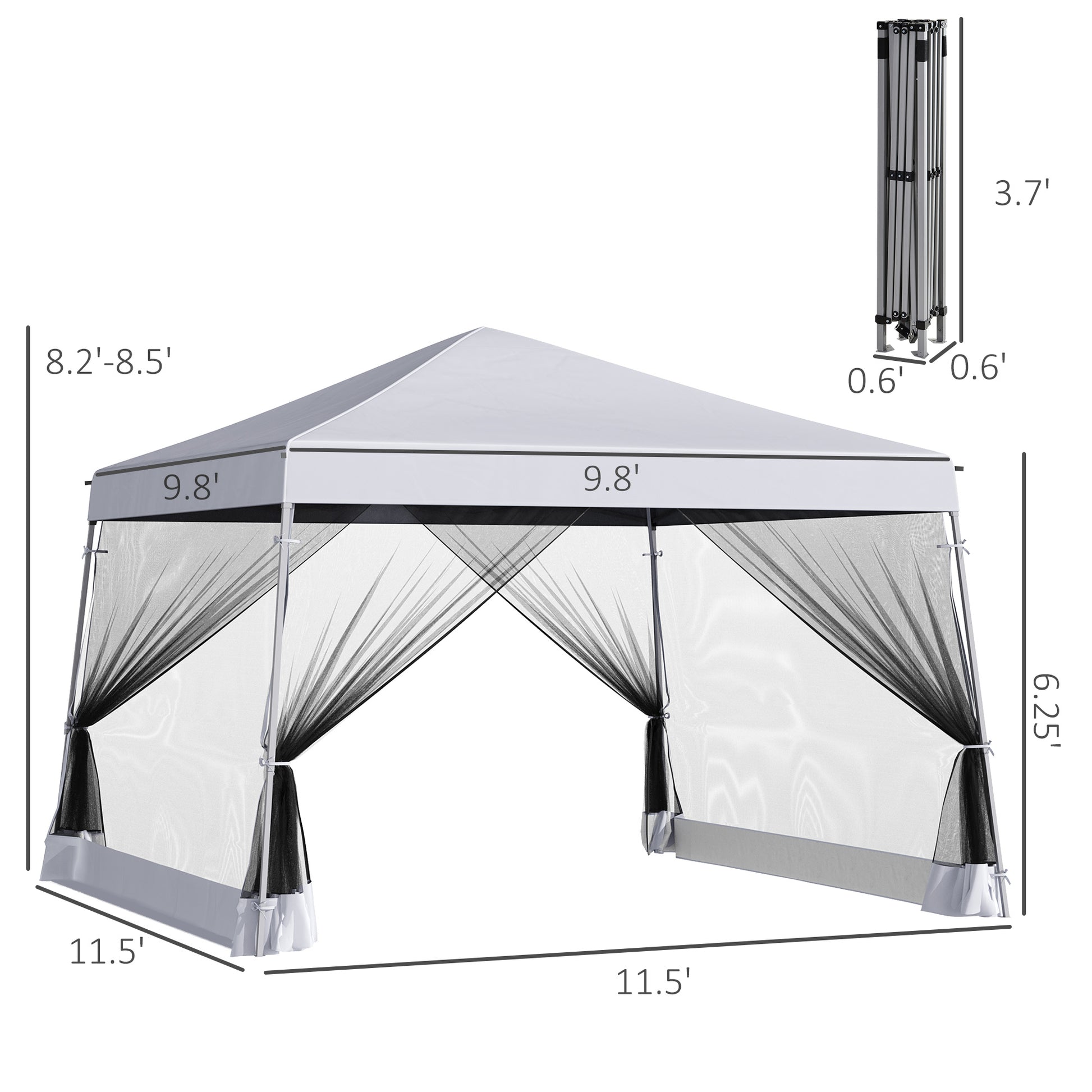 Outsunny Slant Leg Pop Up Canopy Tent With Netting And Carry Bag, Instant Sun Shelter, Tents For Parties, Height Adjustable, For Outdoor, Garden, Patio, 11.5'X11.5' Base 10'X10' Top , White White Steel