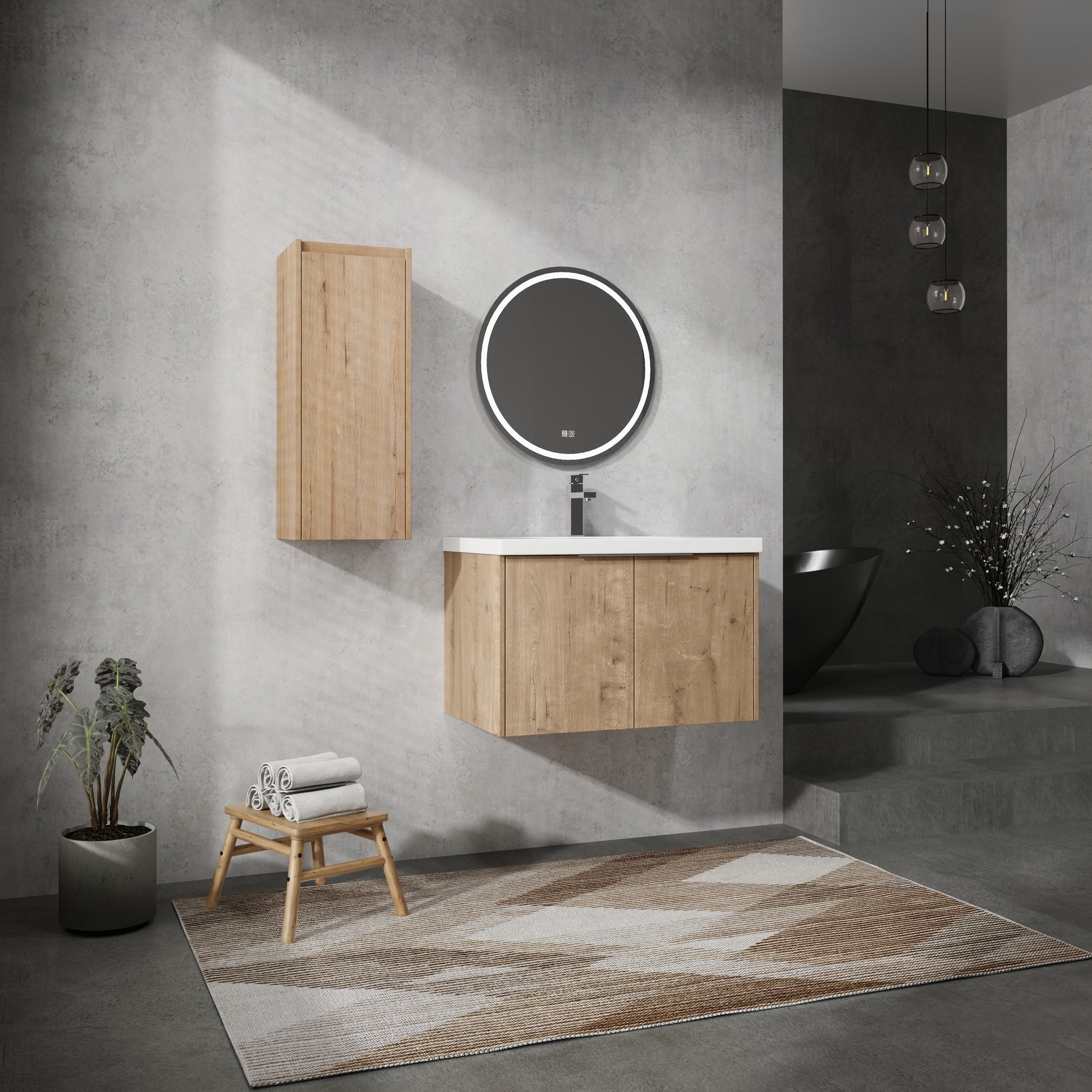 30" Wall Mounted Bathroom Vanity With Sink And Side Cabinet, Soft Close Doors,00112Imo 00630Imo Combination Cabinet Kd Packing Imitative Oak Bathroom Modern Plywood Plywood