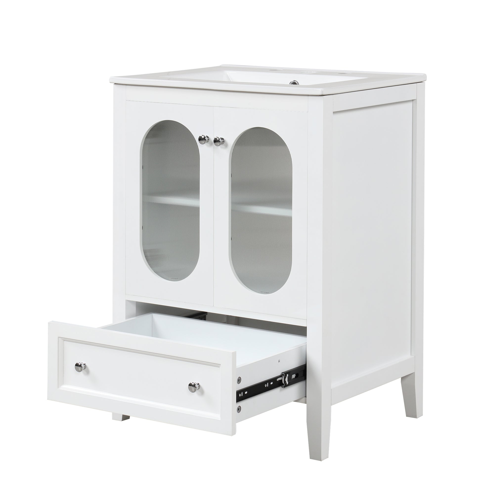 24" Bathroom Vanity With Sink, Bathroom Vanity Cabinet With One Drawer And Doors, Adjustable Shelf, Solid Wood And Mdf, White White Solid Wood Mdf