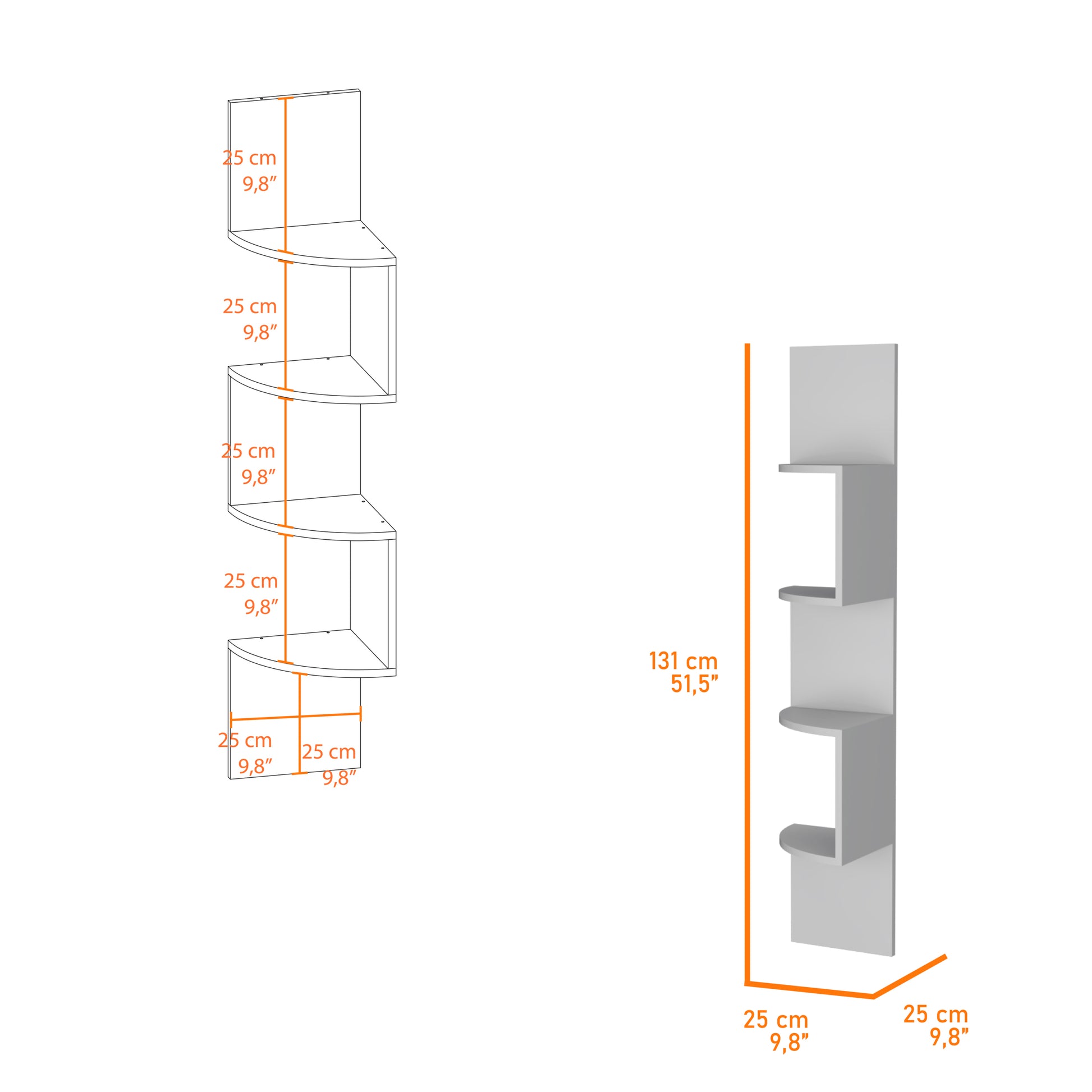 Rosebud Corner Floating Shelf: Modern Full Wall 4 Shelf Unit 4 White Corner Vertical Primary Living Space Open Back Wood Modern Pine Wall Mounted Particle Board Engineered Wood