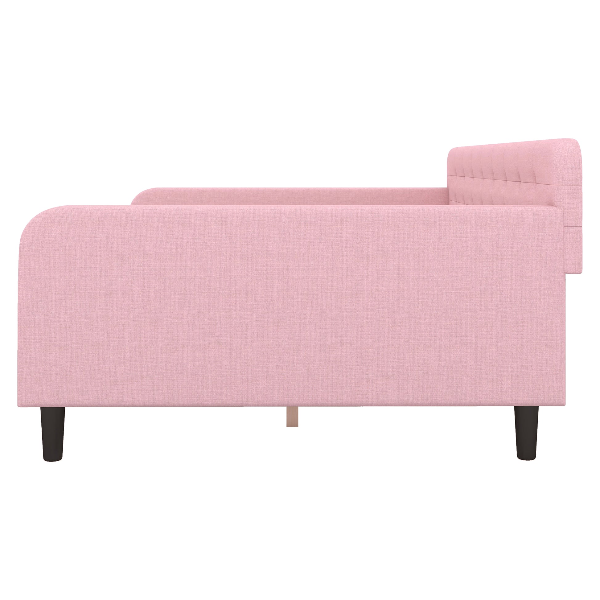 Full Size Upholstered Tufted Daybed With 4 Support Legs, Pink Box Spring Not Required Full Pink Wood Bedroom Daybeds Linen Upholstered
