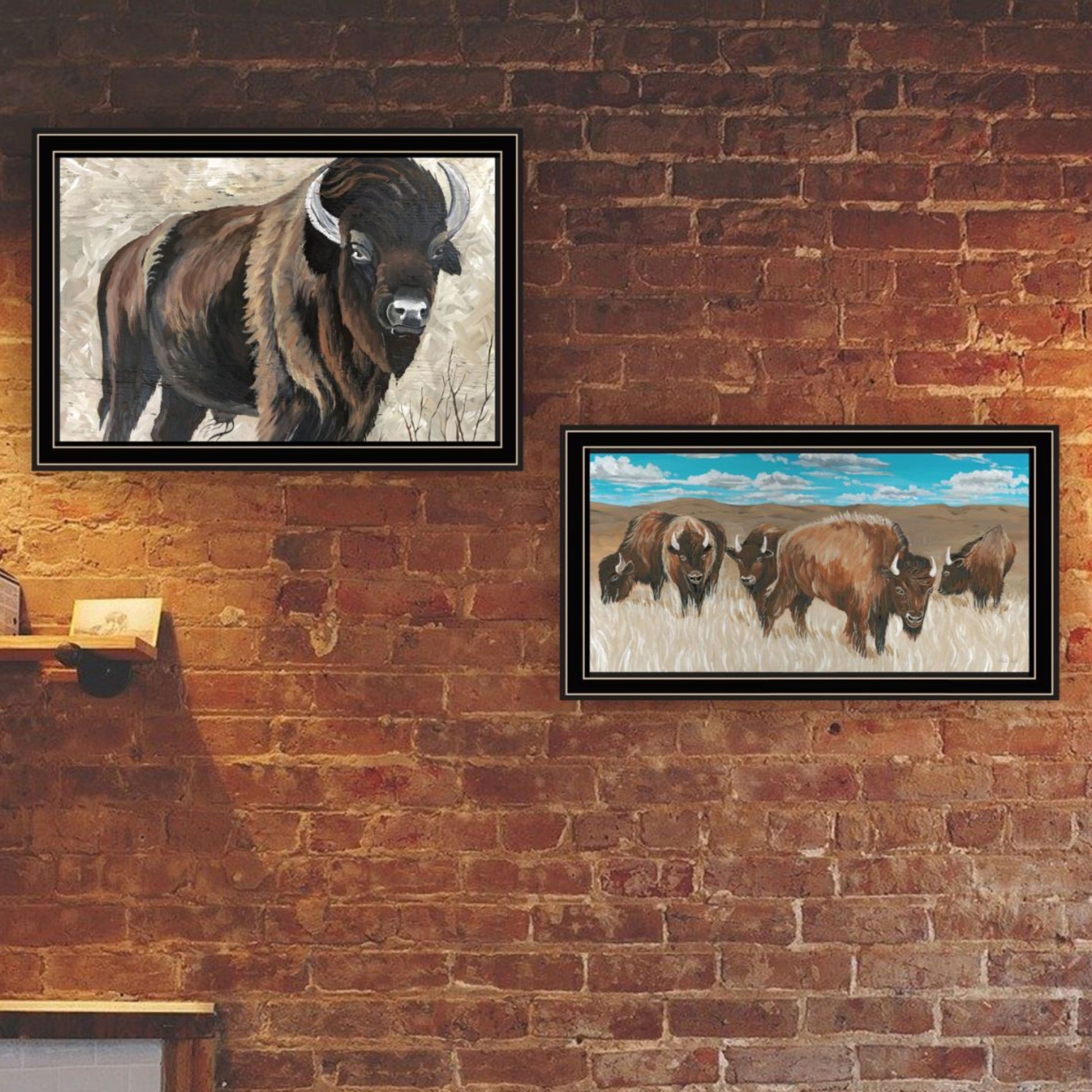 "The Boss Of The Bison Herd" Framed Wall Art For Living Room, Wall Art Print For Home Decor, Bedroom Wall Art By Cindy Jacobs Multicolor Wood Paper