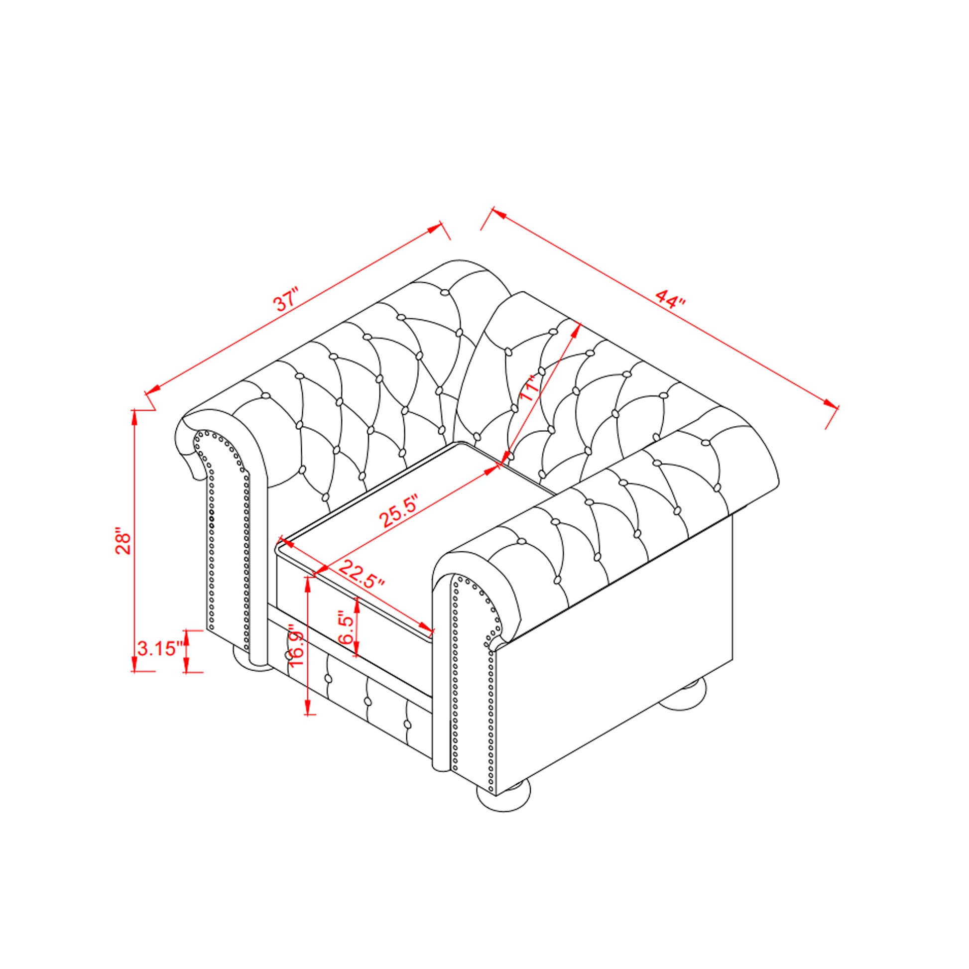 Classic Chesterfield Sofa Chair For Living Room Grey Faux Leather Grey Foam Technical Leather 1 Seat