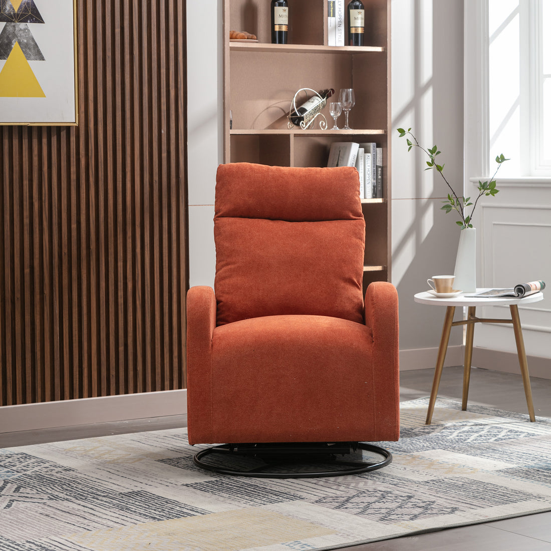 Jiada Upholstered Swivel Glider.Rocking Chair For Nursery In Orange.Modern Style One Left Bag Orange Primary Living Space Foam Metal