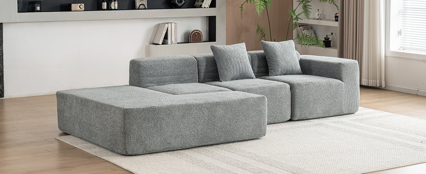 116.5" Sectional Sofa Full Compressed Sofa Couch Free Combined Sofa For Living Room, Grey Grey Foam Polyester 4 Seat