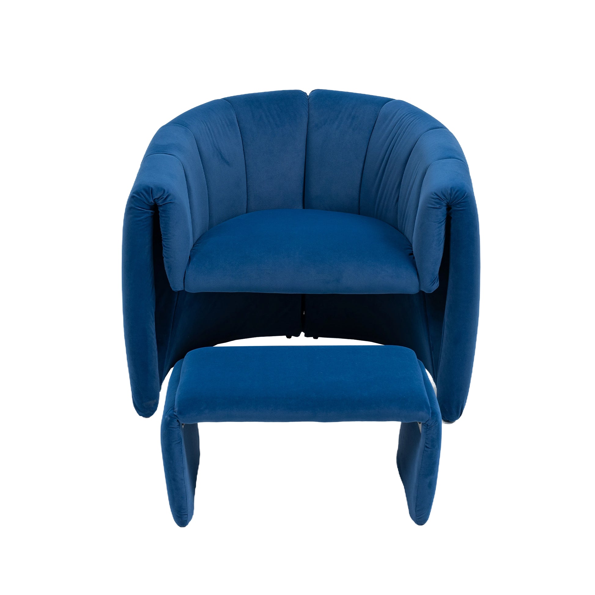 Coolmore Accent Chair With Ottoman, Mid Century Modern Barrel Chair Upholstered Club Tub Round Arms Chair For Living Room Bedroom Office Navy Velvet Navy Foam Velvet