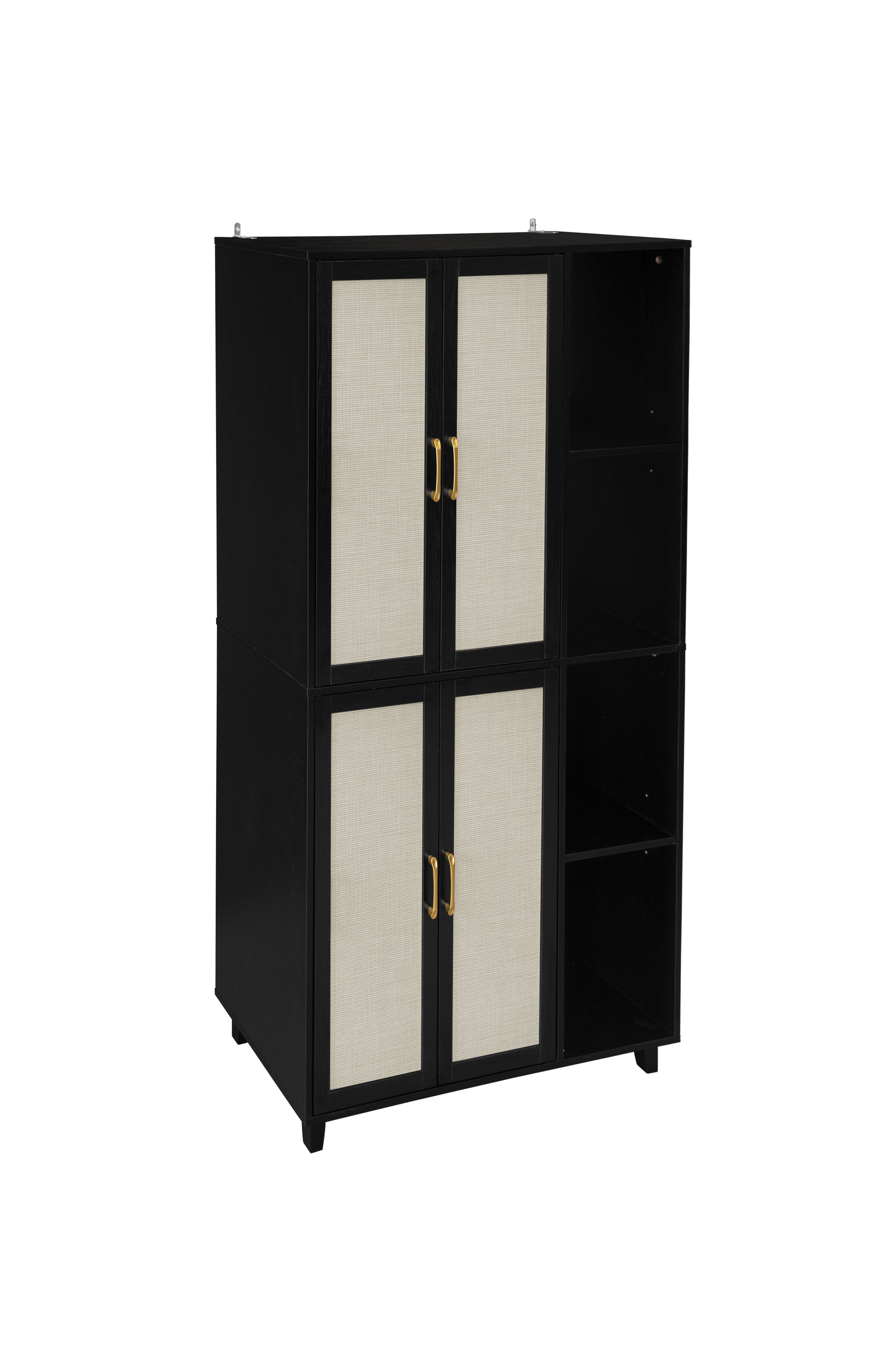 4 Door Cabinet With 4 Shelves With 4 Adjustable Inner Shelves, Storage Cabinet Black Mdf