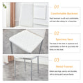 Table And Chair Set.Rectangular Dining Table With Tempered Glass Tabletop And Silver Plating Metal Legs.Paired With 4 Checkered Armless High Back White Chairs With Electroplated Metal Legs. White Seats 4 Glass Metal