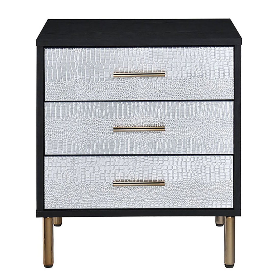 Black, Silver And Gold 3 Drawer Nightstand With Metal Leg White Black 3 Drawers Bedroom Rectangle Glam Drawers Wood Metal