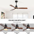 60 Inch Large With Dimmable Led Light 3 Solid Wood Blades Remote Control Reversible Dc Motor For Living Room Matte Black Metal & Wood