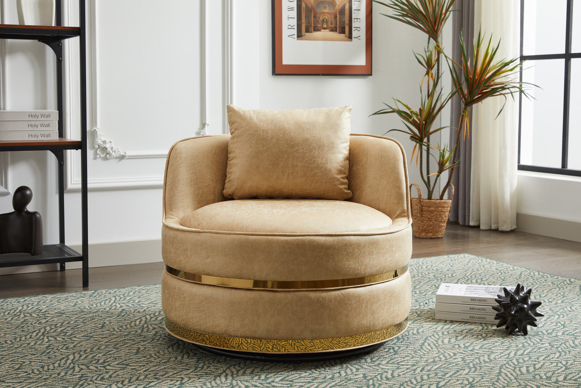 Swivel Chair, 360 Swivel Accent Chair, Barrel Chair For Living Room Bedroom Beige Fabric