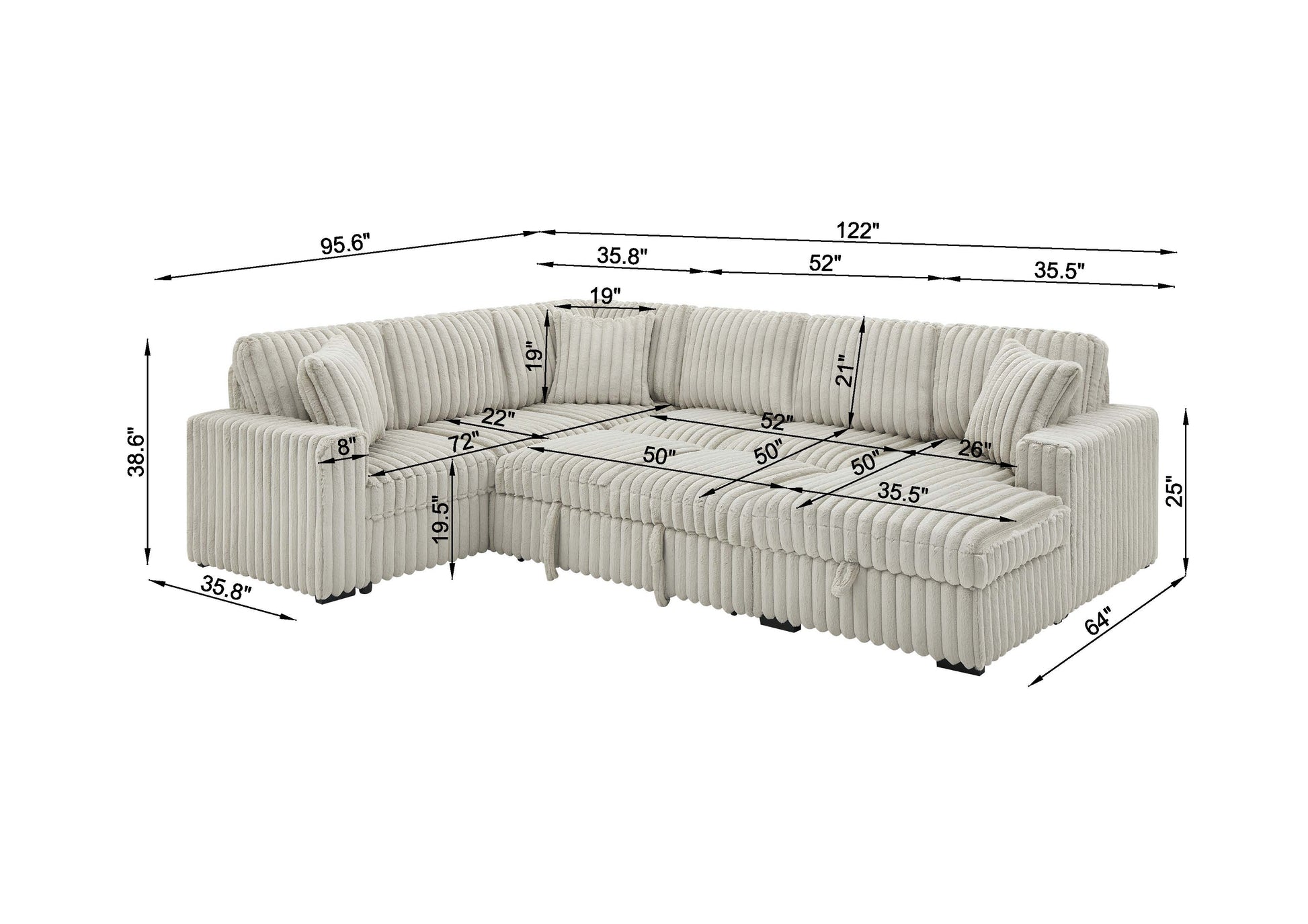 122 Inch Pull Out Couch, Rabbit Plush Fabric Sofa Bed With Usb Ports & Comfy Upholstered, Oversized U Shape Sectional Sleeper Sofa Bed With Storage Chaise, Khaki Light Brown Wood Primary Living Space Medium Duty Eucalyptus 6 Seat Khaki Polyester Soft