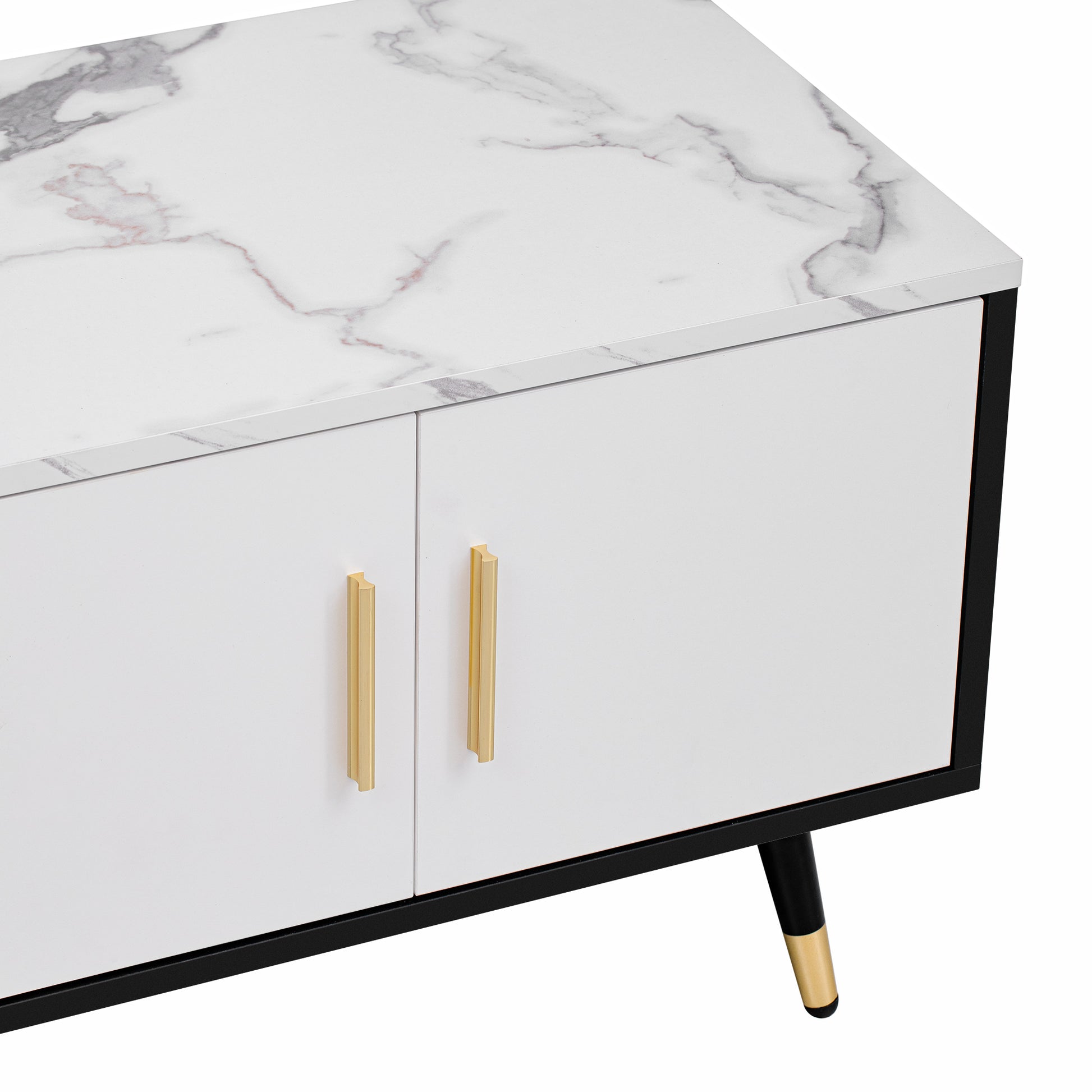 71'' Modern Tv Stand With 2 Cabinets& Open Compartments, Entertainment Center For Tvs Up To 80'', Television Console For Living Room, Bedroom, Home Theatre White Black Primary Living Space 70 79