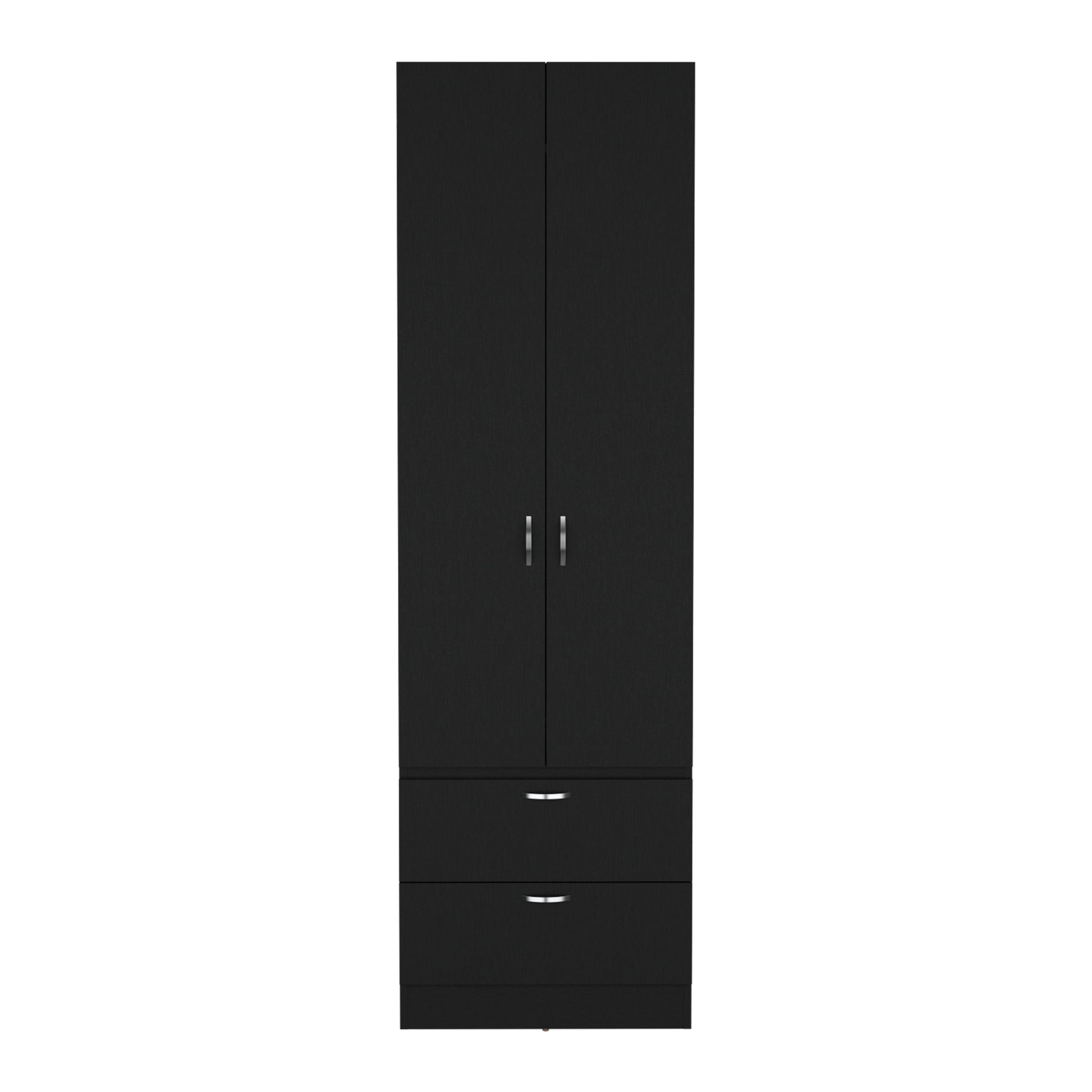 Vico 76" High Armoire Wardrove Closet With 2 Drawers, Double Door Cabinetone Shelf And Hanging Rod, Bedroom Clothes Storage Cabinet Organizer Black Bedroom Modern Particle Board Engineered Wood