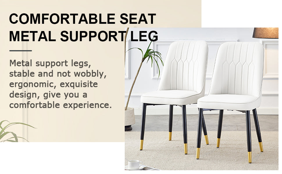 Table And Chair Set.Modern Rectangular Dining Table With Black Textured Stickers Glass Tabletop And Gold Plated Metal Legs.Paried With 6 Comfortable Chairs With Pu Seats And Black Metal Legs. Black Gold,White Seats 6 Glass Metal