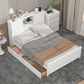 Full Size Platform Bed With Storage Headboard And Sliding Door,2 Drawers, White Full White Solid Wood Mdf