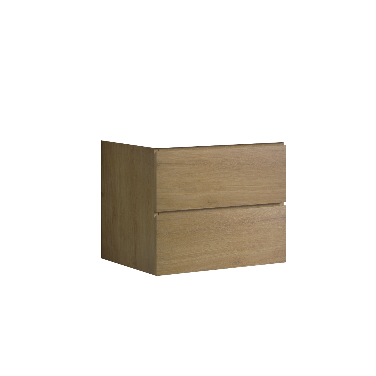 Alice24 106, Wall Mount Cabinet Without Basin, Natural Oak Color, With Two Drawers, Pre Assembled Oak Melamine