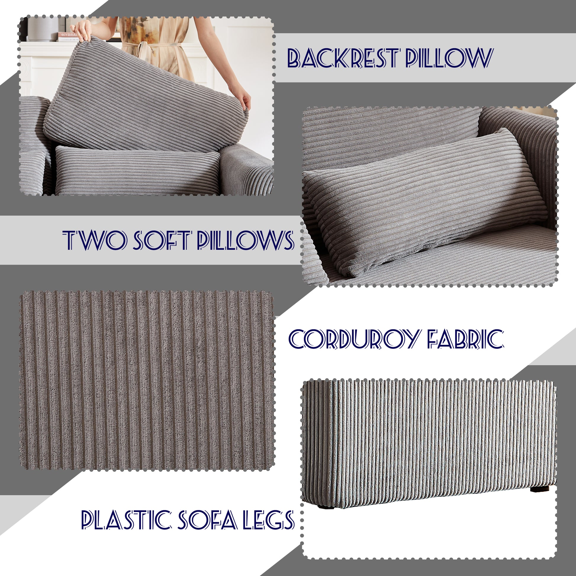 60"Corduroy Fabric Loveseat Sofa With 60"Loveseat Sofa, Modern Sofa With Support Pillow, For Apartment, Office, Living Room & Bedroom Grey Corduroy 2 Seat