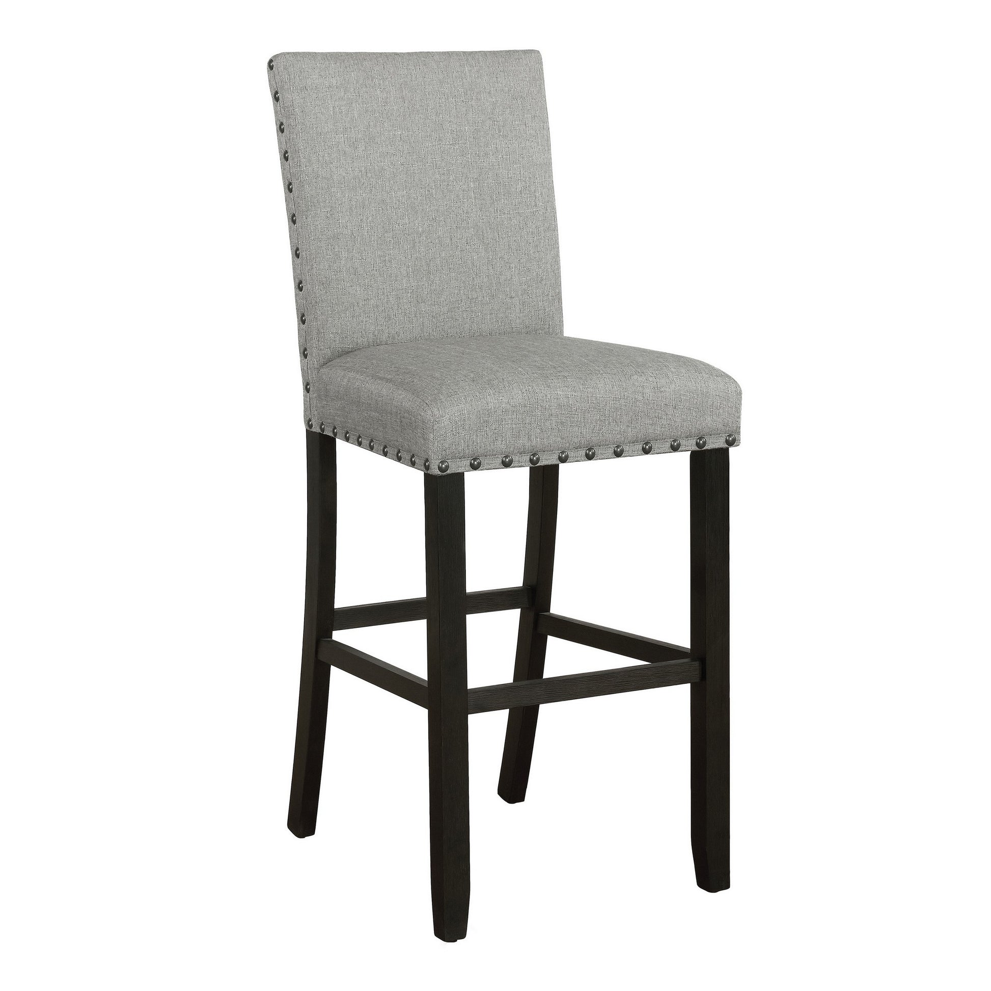 Lok 30 Inch Wood Barstool, Set Of 2, Trim, Padded Seating, Gray Gray Solid Wood