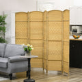 Homcom 6 Panel Room Divider, 6' Tall Folding Privacy Screen, Hand Woven Freestanding Wall Partition For Home Office, Bedroom, Nature Wood Natural Wood Polypropylene