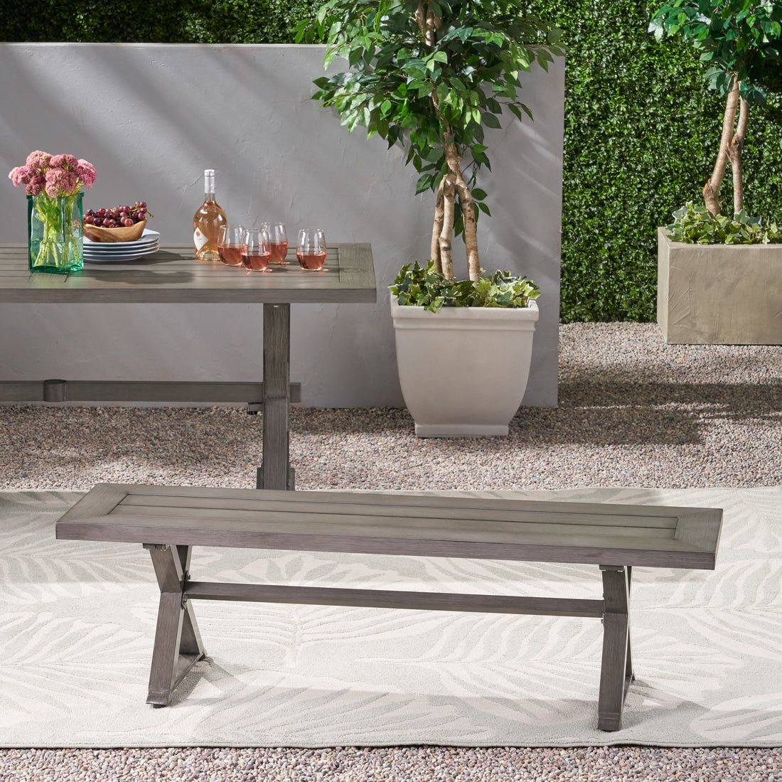 Modern Outdoor Aluminum Dining Bench, Dark Gray Only Sold In Dark Gray Aluminium