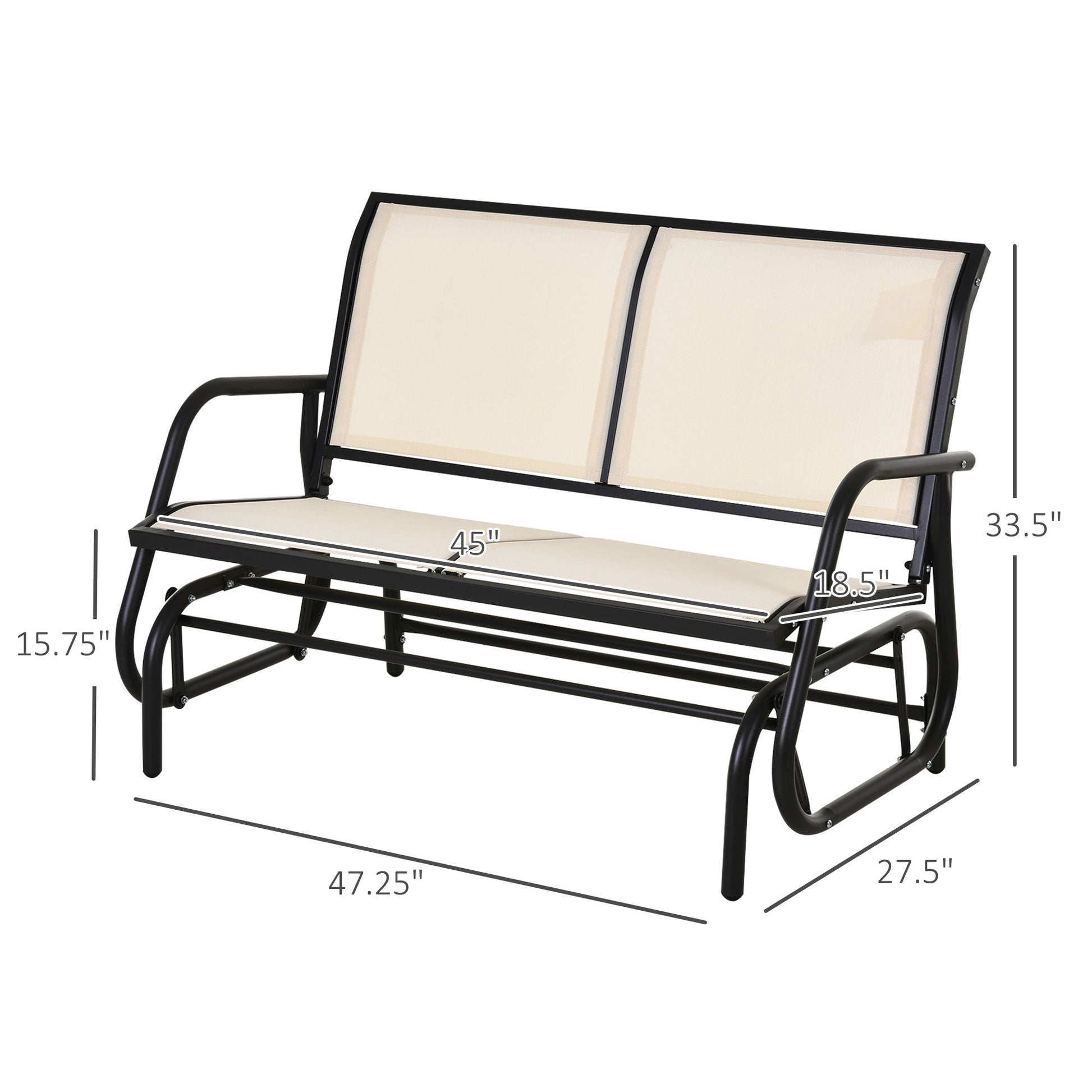 Outsunny 2 Person Outdoor Glider Bench, Patio Double Swing Rocking Chair Loveseat W Powder Coated Steel Frame For Backyard Garden Porch, Beige Beige Steel