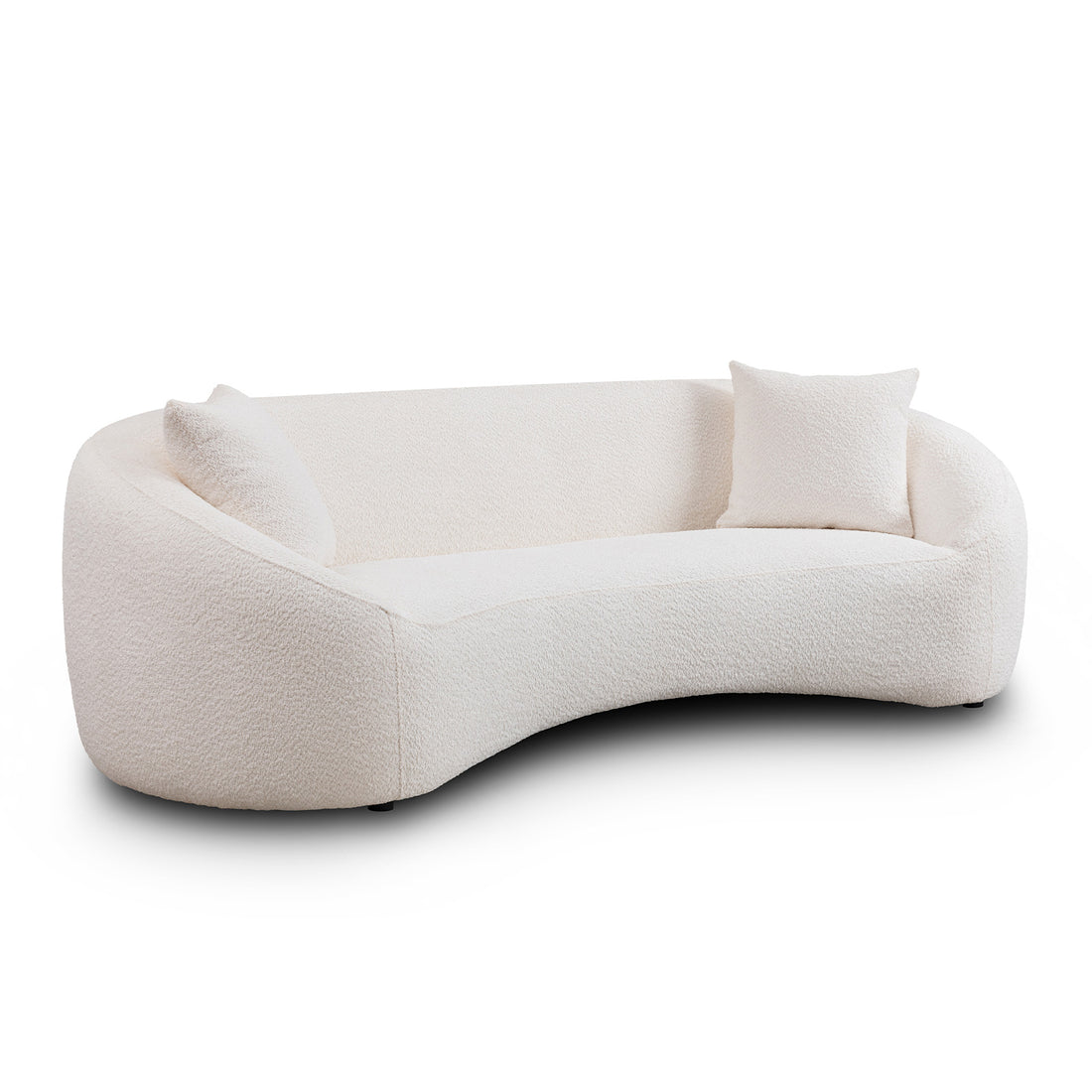 93.31" Minimalist Curved Sofa, 3 Seater, White Boucle Fleece Upholstered Sofa, Tight Curved Back Cloud Couch For Living Room Apartment Office, White White Wood Primary Living Space Medium Soft Tight