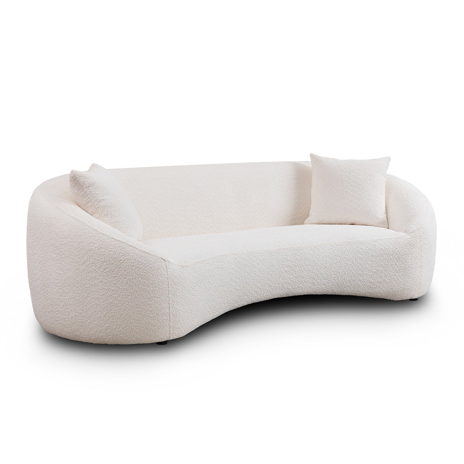 93.31" Minimalist Curved Sofa, 3 Seater, White Boucle Fleece Upholstered Sofa, Tight Curved Back Cloud Couch For Living Room Apartment Office, White White Wood Primary Living Space Medium Soft Tight