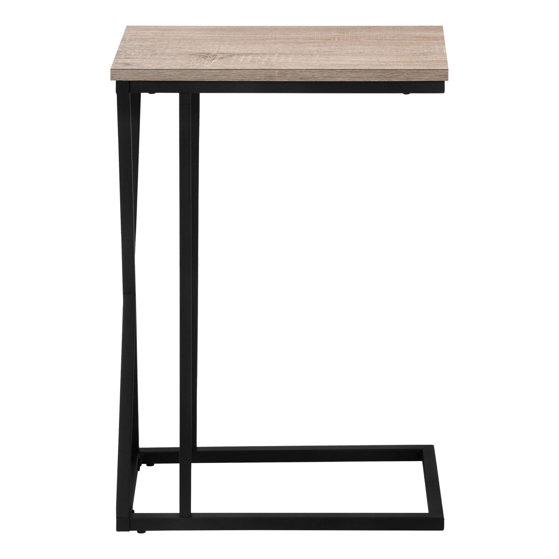 Accent Table, C Shaped, End, Side, Snack, Living Room, Bedroom, Brown Laminate, Black Metal, Contemporary, Modern Taupe Mdf