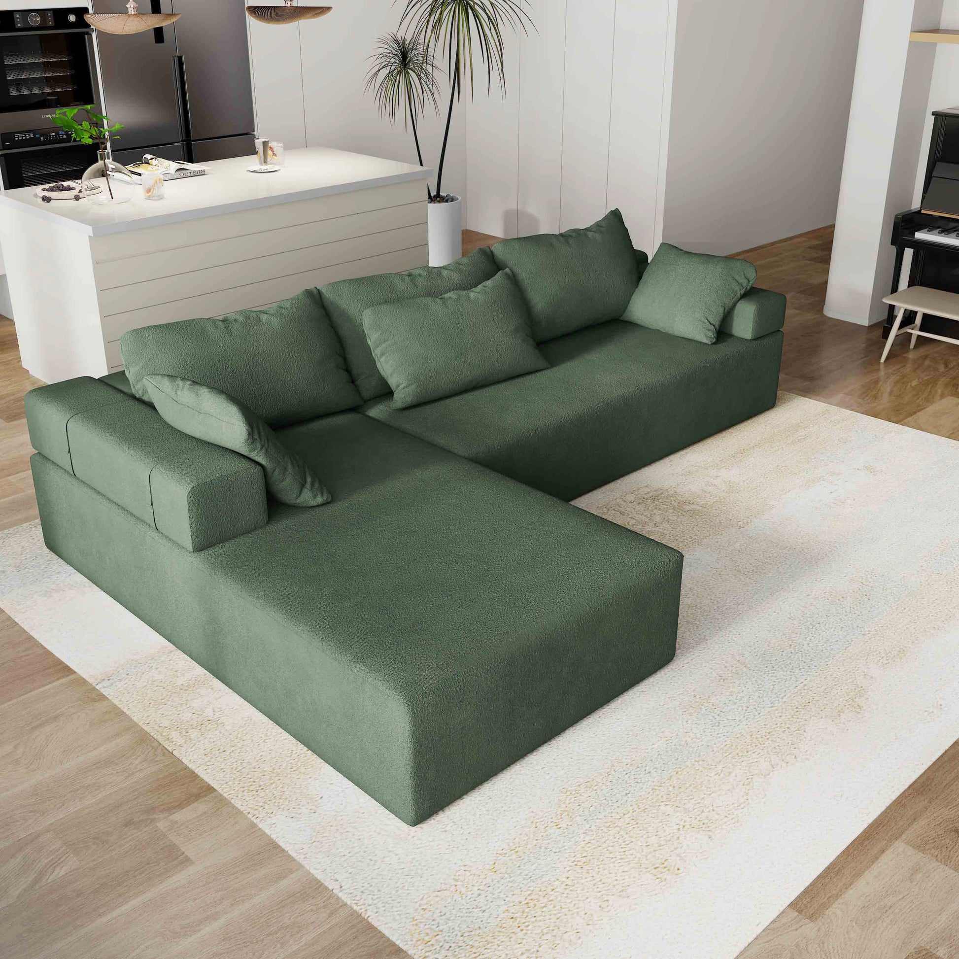 Modern Upholstered Sectional Sofa Couch Set,Modular 108" L Shaped Sectional Living Room Sofa Set With 6 Pillows,Free Combination Sofa Couch For Living Room,Bedroom Left Chaise Green Foam Chenille 3 Seat