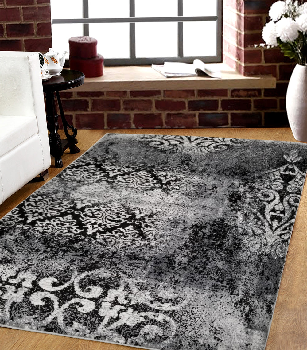 Jersey Area Rugs, Carpets For Livingroom, 7X10 Area Rugs ,1519 Black Grey Rectangle 8&10 Black Grey Contemporary Abstract Polypropylene