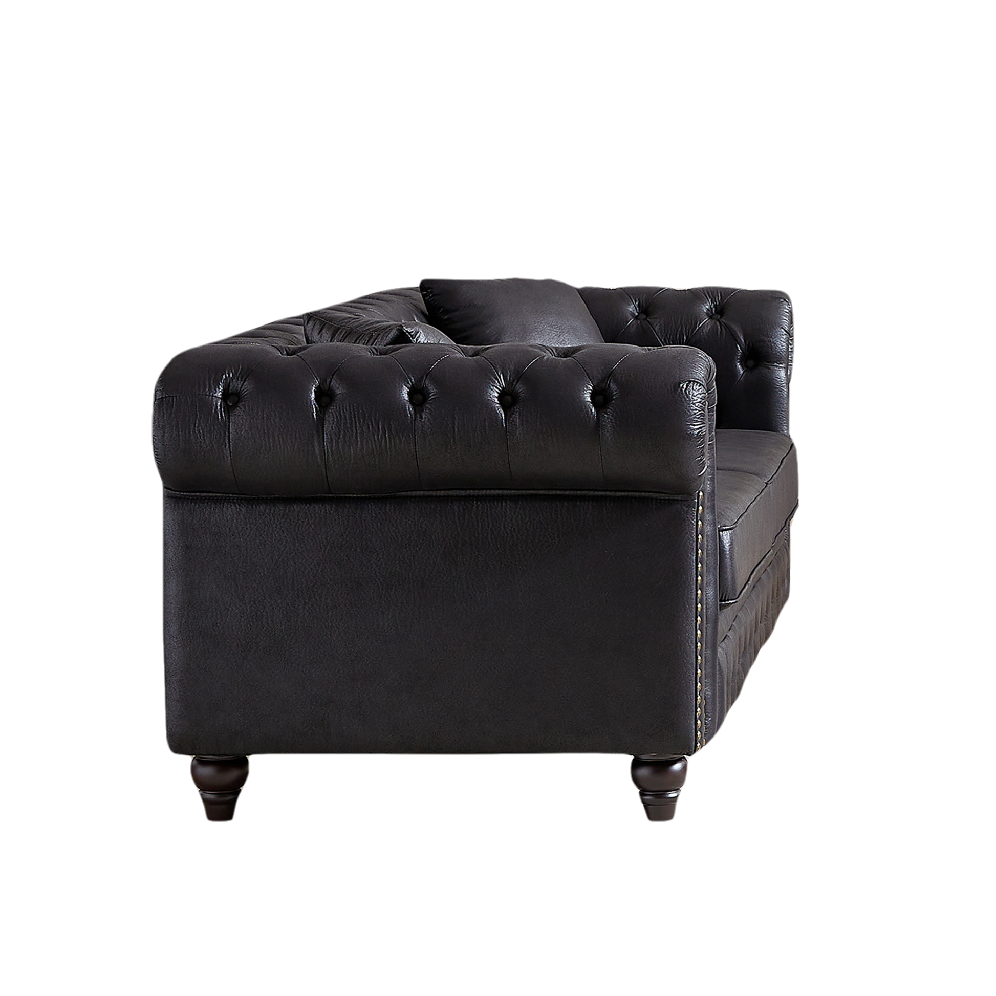 Fx 85.5"Living Room With Tech Fabric Chesterfield Sofa With Rolled Arms 3 Seater Sofa With Button Design And 2 Cushions For Apartment, Office, Living Room Black Wood Primary Living Space Pine Foam Fabric 3 Seat