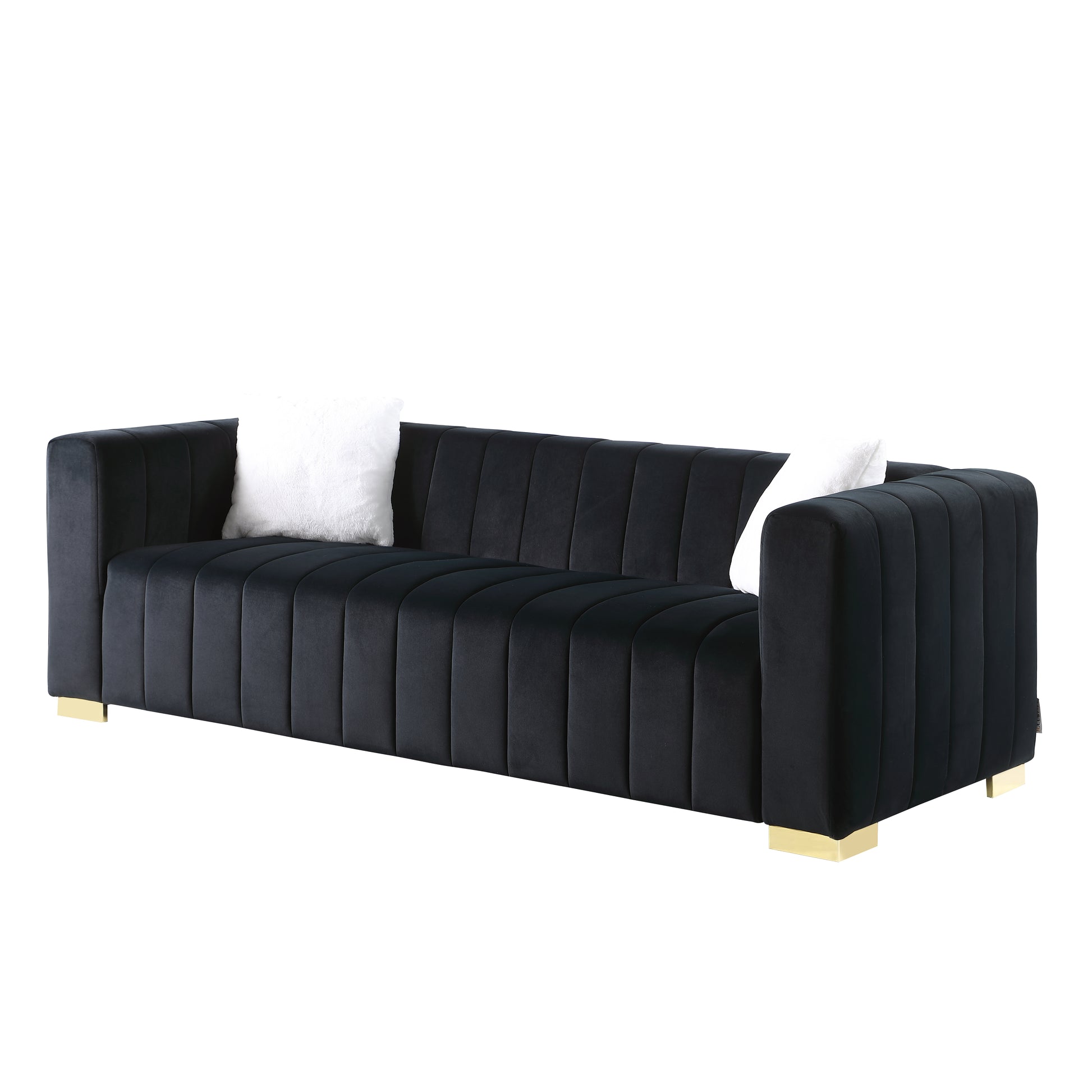 A Modern Channel Sofa Take On A Traditional Chesterfield,Black Color,3 Seater Black Velvet 3 Seat