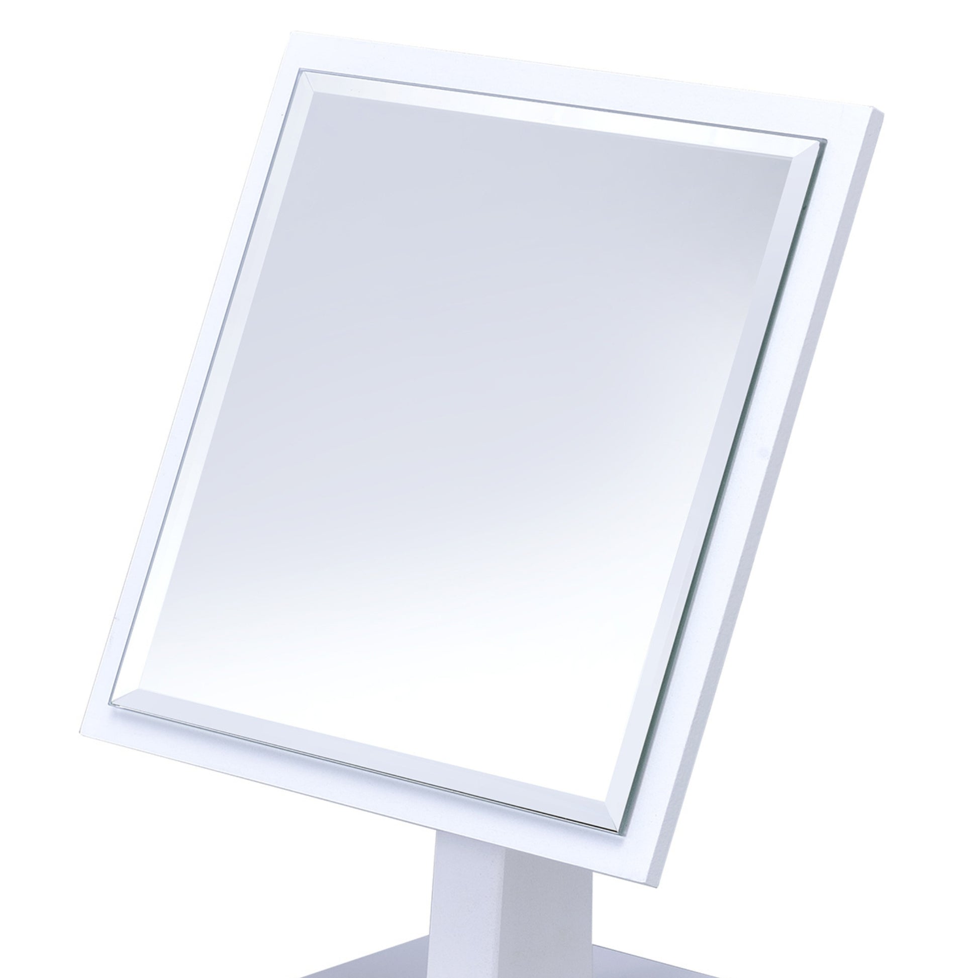 9.5" Tall Polyresin And Wood Make Up Mirror On A Pedestal, White Finish White Wood