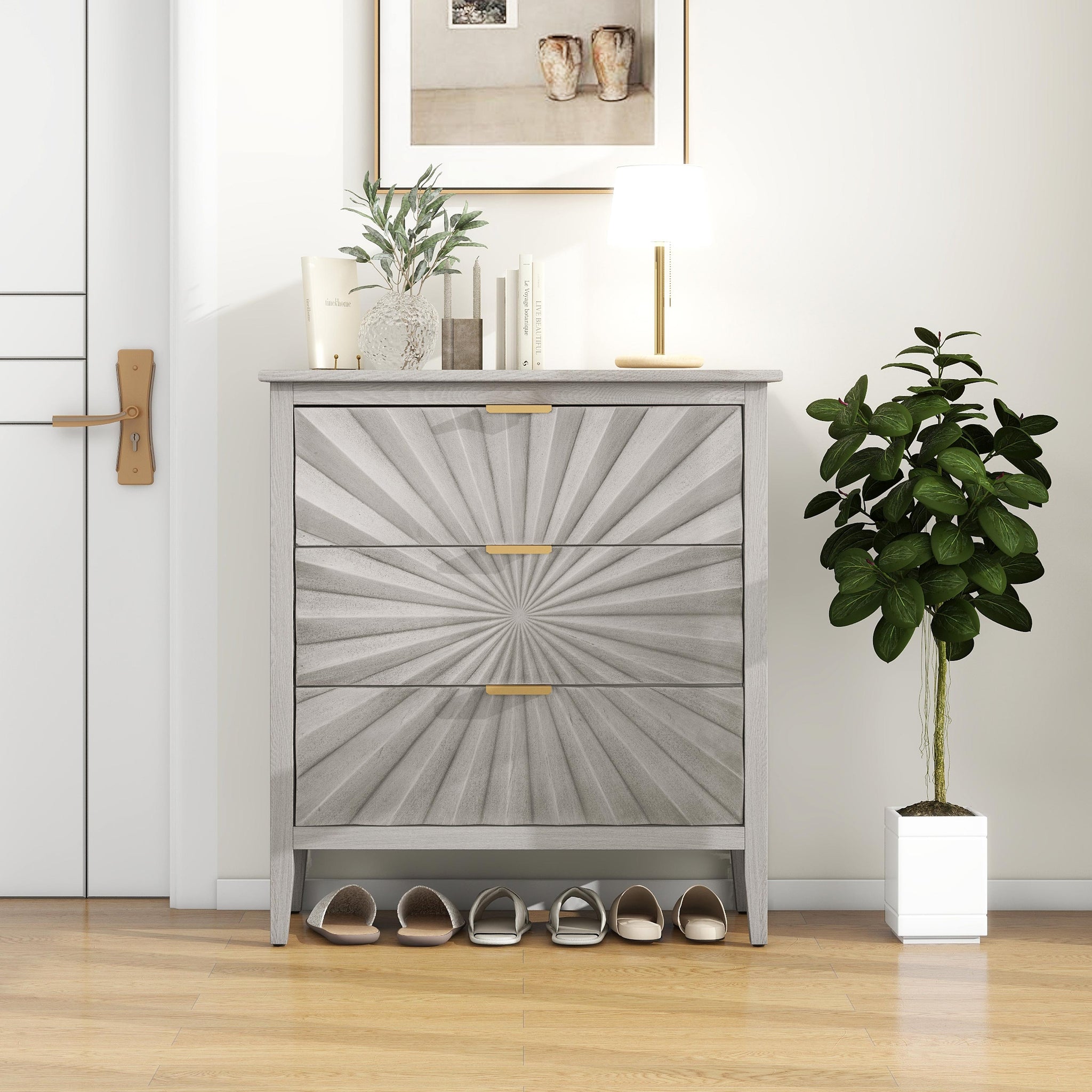 3 Drawer Storage Cabinet,3 Drawer Modern Dresser, Chest Of Drawers Farmhouse For Entryway,Living Room,Bed Room Light Gray Primary Living Space Modern Mdf