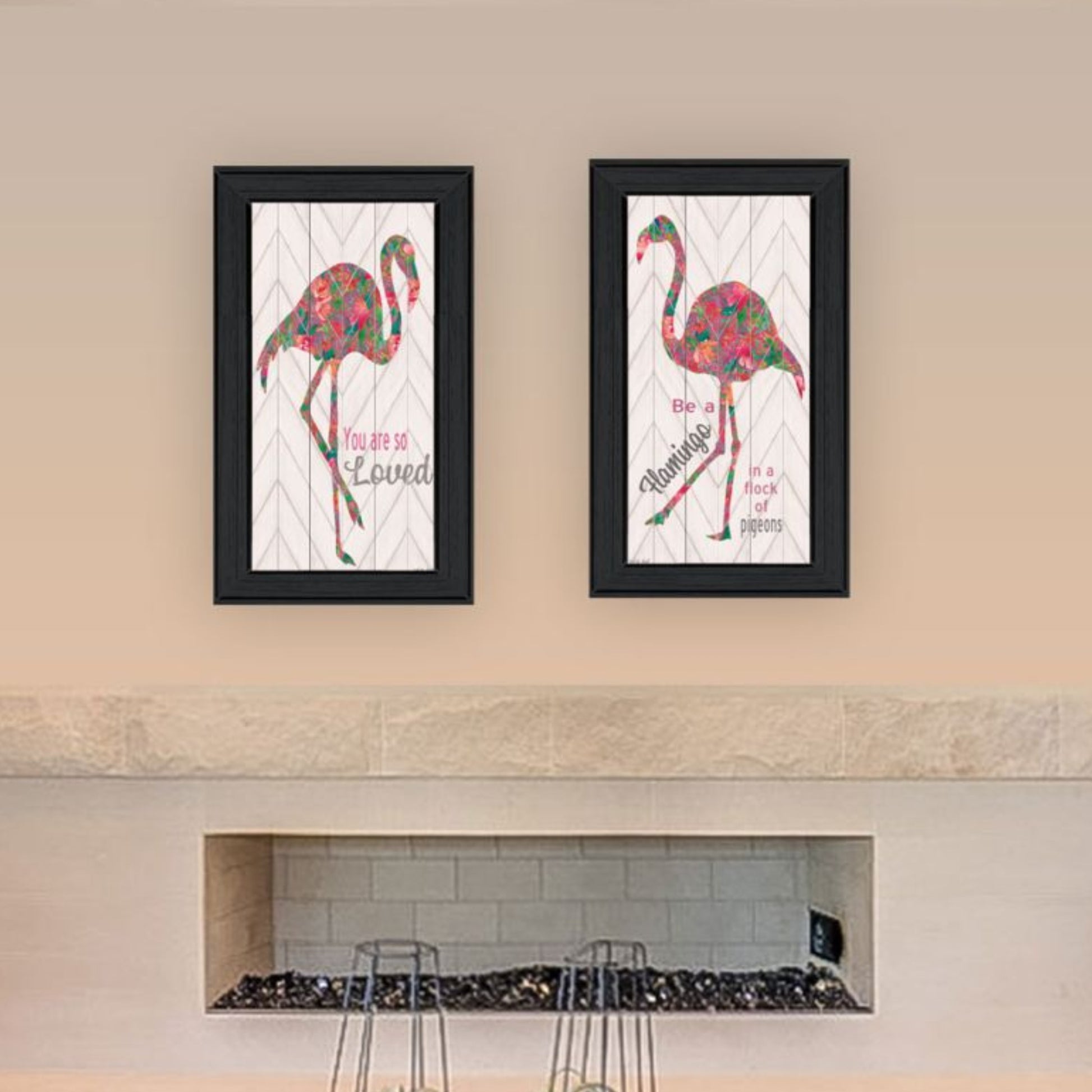 "Flamingo'S A Matrix Colors " Framed Wall Art For Living Room, Wall Art Print For Home Decor, Bedroom Wall Art By Cindy Jacobs Multicolor Wood Paper