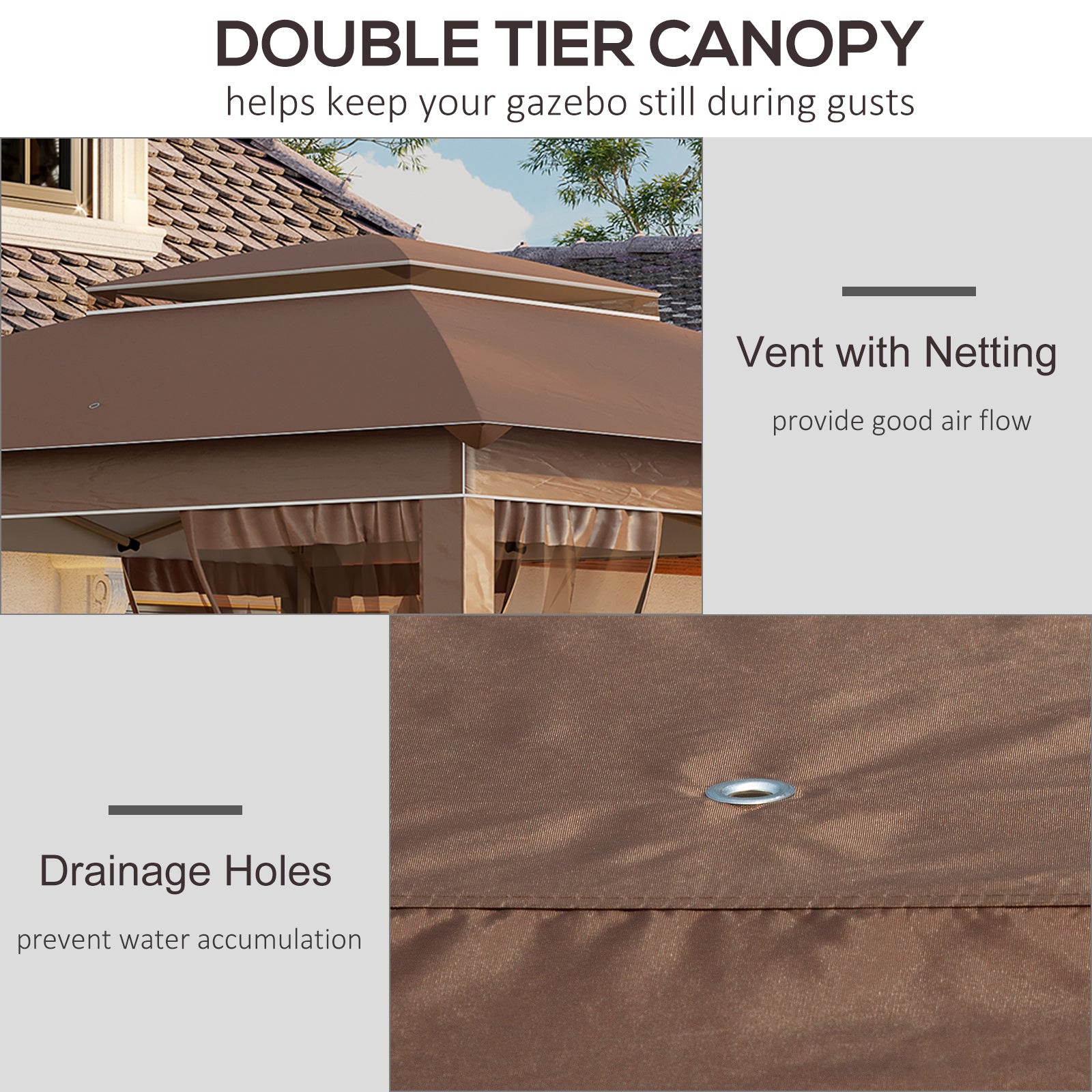 Outsunny 12' X 12' Pop Up Canopy Tent With Netting And Carry Bag, Instant Sun Shelter With 137 Sq.Ft Shade, Tents For Parties, Height Adjustable, For Outdoor, Garden, Patio, Khaki Brown Steel