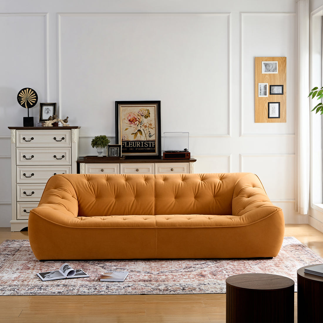 Wks10O Orangeset Sofa, Durable Fabric, Solid Wood Frame Orange Fabric 2 Seat