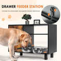 Large Pet Feeder Station, Dog Food Storage Cabinet With Stainless Steel Double Pull Out Raised Dog Bowls For Feeding & Watering Supplies Black Vintage American Design Particle Board