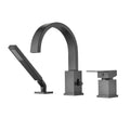 Waterfall Bathtub Faucet With Sprayer, 3 Hole Roman Tub Filler With Hand Shower Deck Mount Waterfall Tub Spout Set Matte Black Stainless Steel