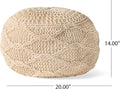 Malibu Knitted Wool 20 X 20 Round Pouf Ivory Wool
