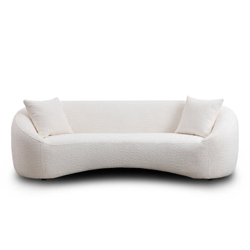 93.31" Minimalist Curved Sofa, 3 Seater, White Boucle Fleece Upholstered Sofa, Tight Curved Back Cloud Couch For Living Room Apartment Office, White White Wood Primary Living Space Medium Soft Tight