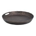 18 Inch Aluminum Decorative Tray, Cut Out Handles, Wood Grain Texturing Bronze Aluminum