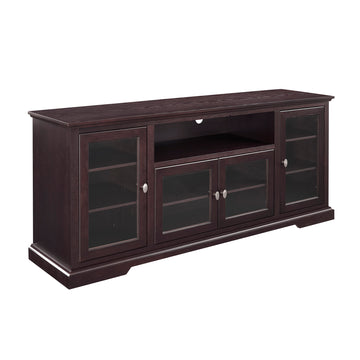 Transitional Classic 70" Tv Stand For 80" Tvs With 4 Glass Doors Espresso Espresso Mdf