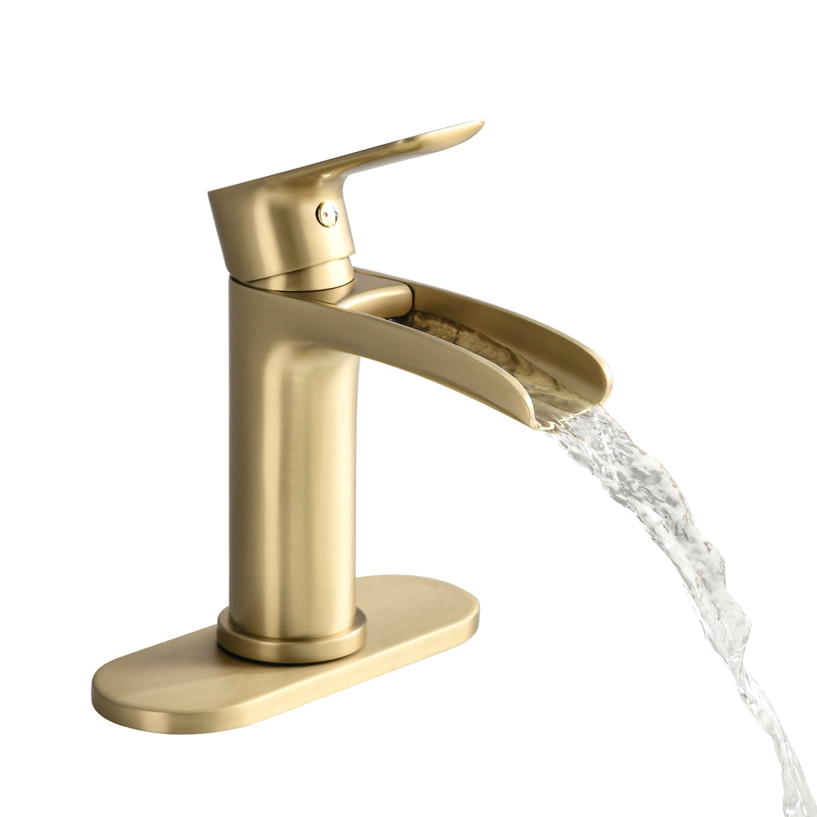 Waterfall Bathroom Faucet Single Handle Bathroom Sink Faucets 1 Or 3 Hole Solid Vanity Faucet With Deck Plate & Overflow Pop Up Drain Brushed Nickel One Brushed Gold Bathroom Gold Brass