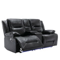 2 Seater Home Theater Recliner Manual Recliner Chair With A Led Light Strip Two Cup Holders And A Storage Box For Living Room,Bedroom, Black Black Foam Pu